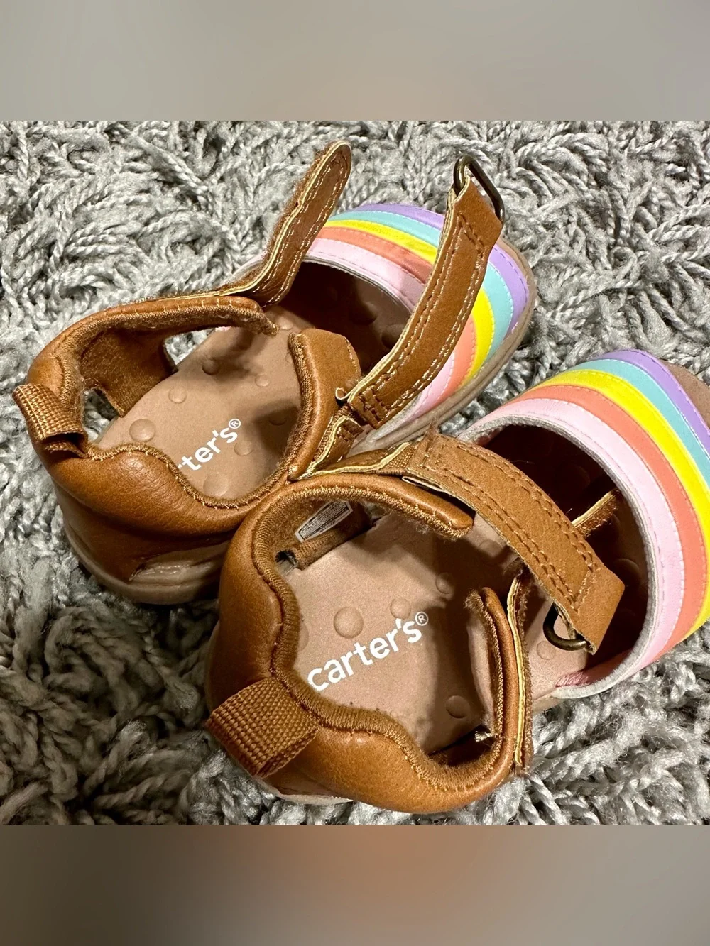 Carter's Brown Leather Sandals with Pastel Rainbow Straps